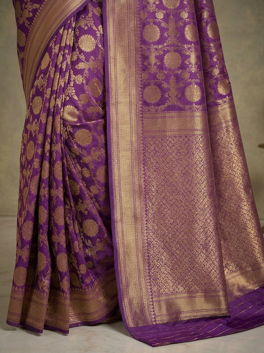 Regal Banarasi Pattu Silk Saree in Royal Violet & Antique Gold
