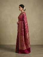 Maharani Banarasi Pattu Silk Saree in Magenta & Antique Gold with Meenakari Weave