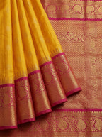 Sundari Kanjivaram Pattu Silk Saree in Mango Yellow & Rani Pink with Gold Zari