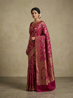 Maharani Banarasi Pattu Silk Saree in Magenta & Antique Gold with Meenakari Weave