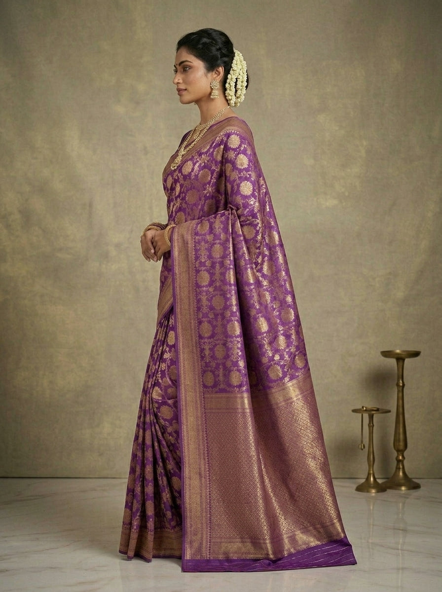 Regal Banarasi Pattu Silk Saree in Royal Violet & Antique Gold